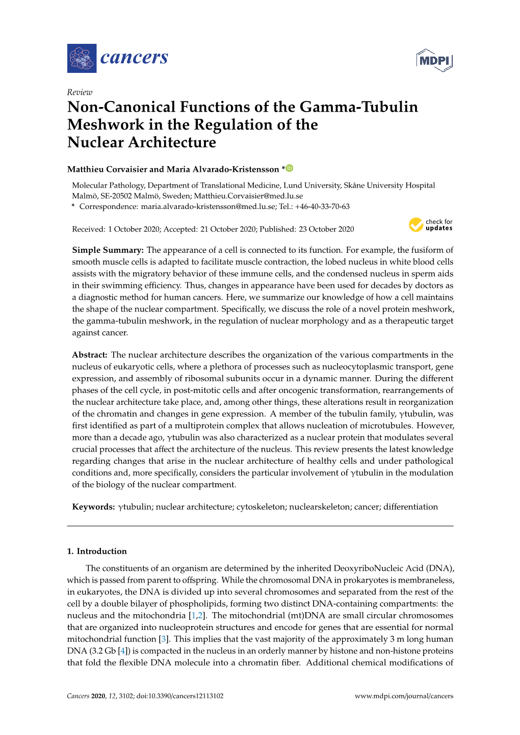 Non-Canonical Functions of the Gamma-Tubulin Meshwork in the Regulation of the Nuclear Architecture