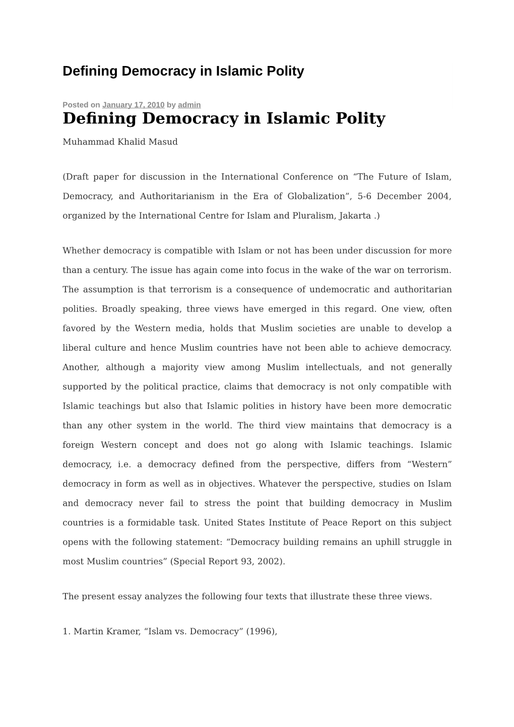 Defining Democracy in Islamic Polity