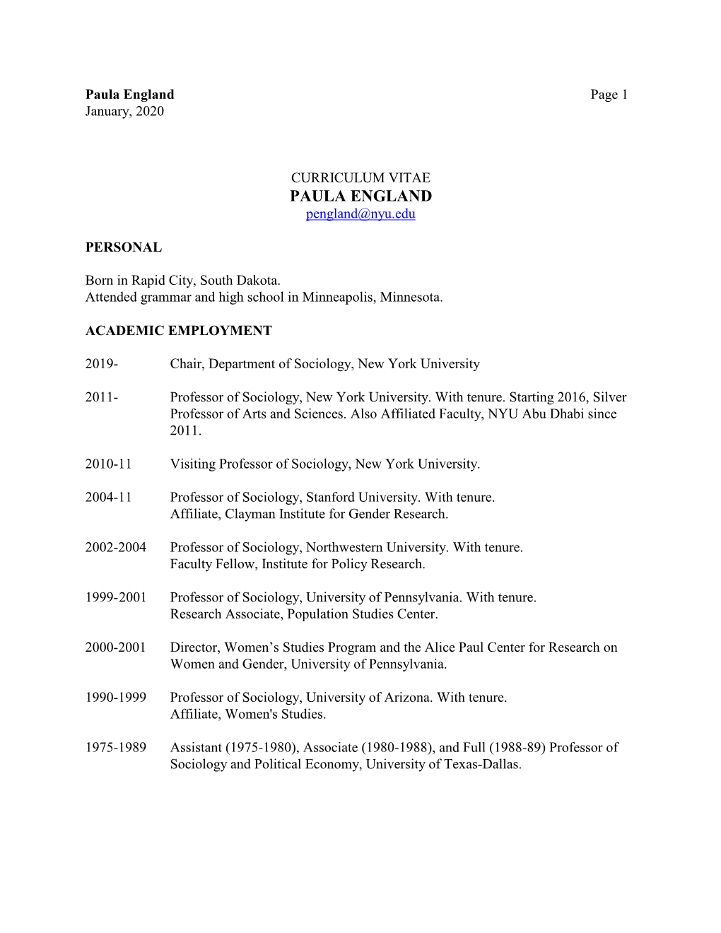 Download Paula England's CV