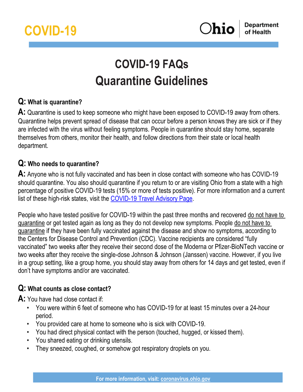 COVID-19 Quarantine Faqs