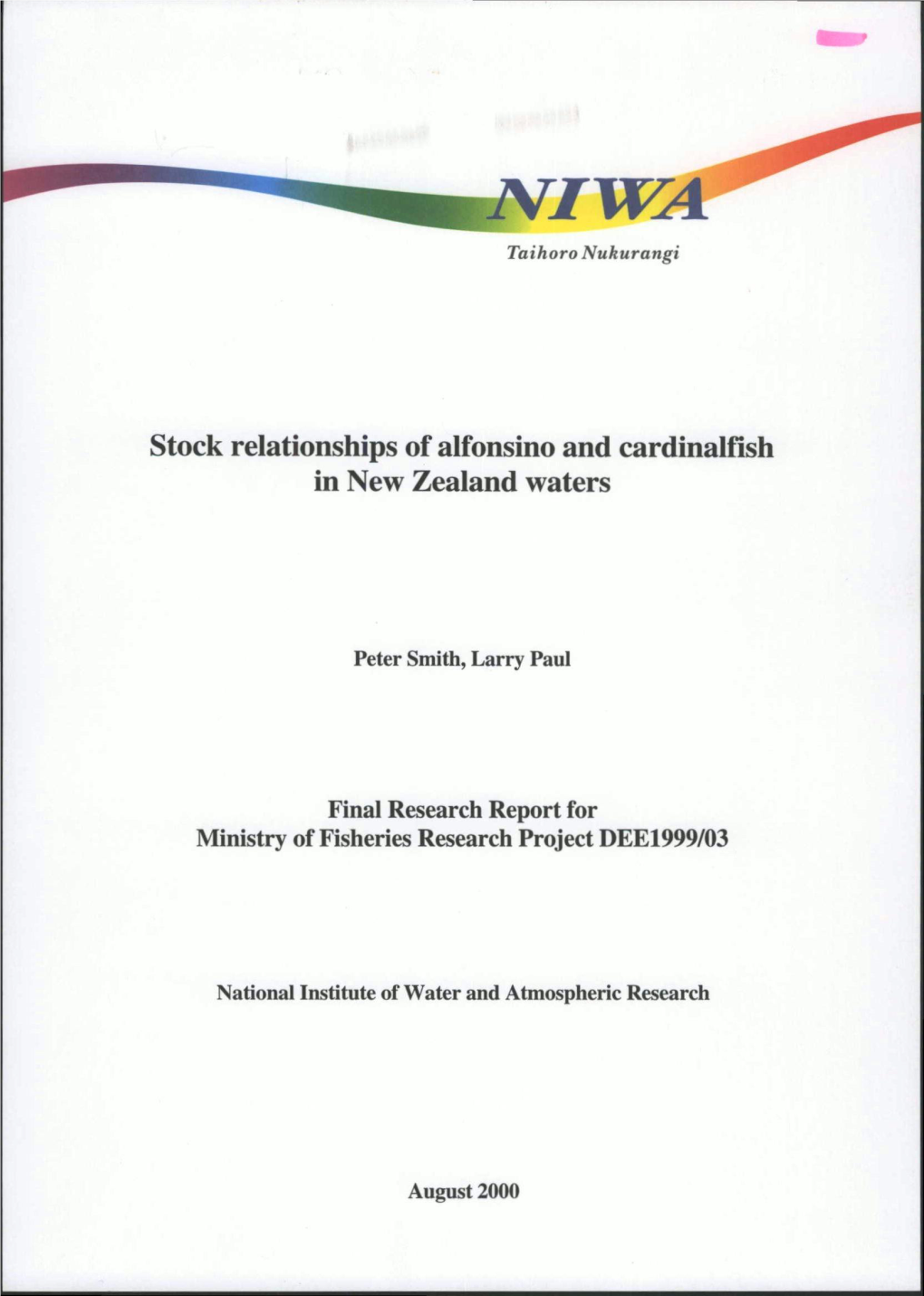 Stock Relationships of Alfonsino and Cardinalfish in New Zealand Waters