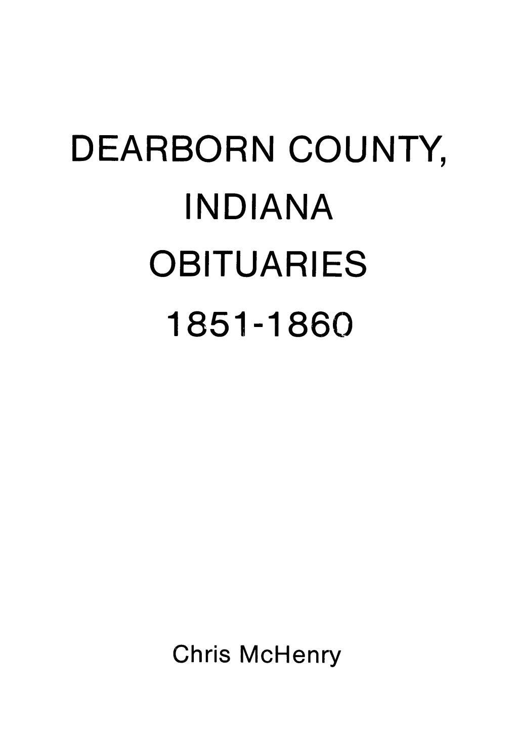 Dearborn County, Ndiana Obituaries 1851-1860