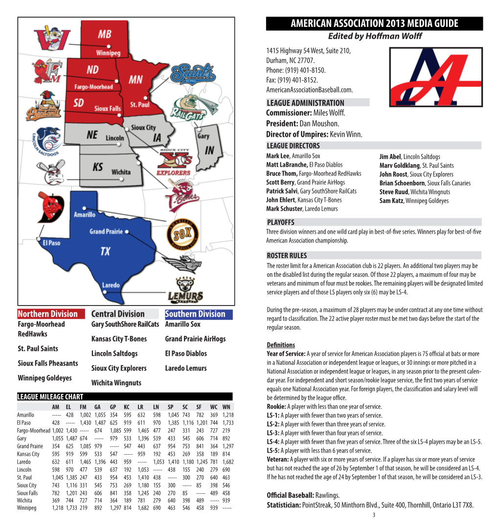 AMERICAN ASSOCIATION 2013 MEDIA GUIDE Edited by Hoffman Wolff 1415 Highway 54 West, Suite 210, Durham, NC 27707