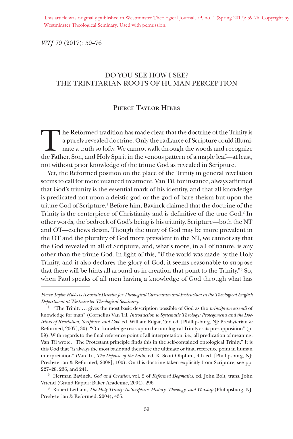 Do You See How I See? the Trinitarian Roots of Human Perception