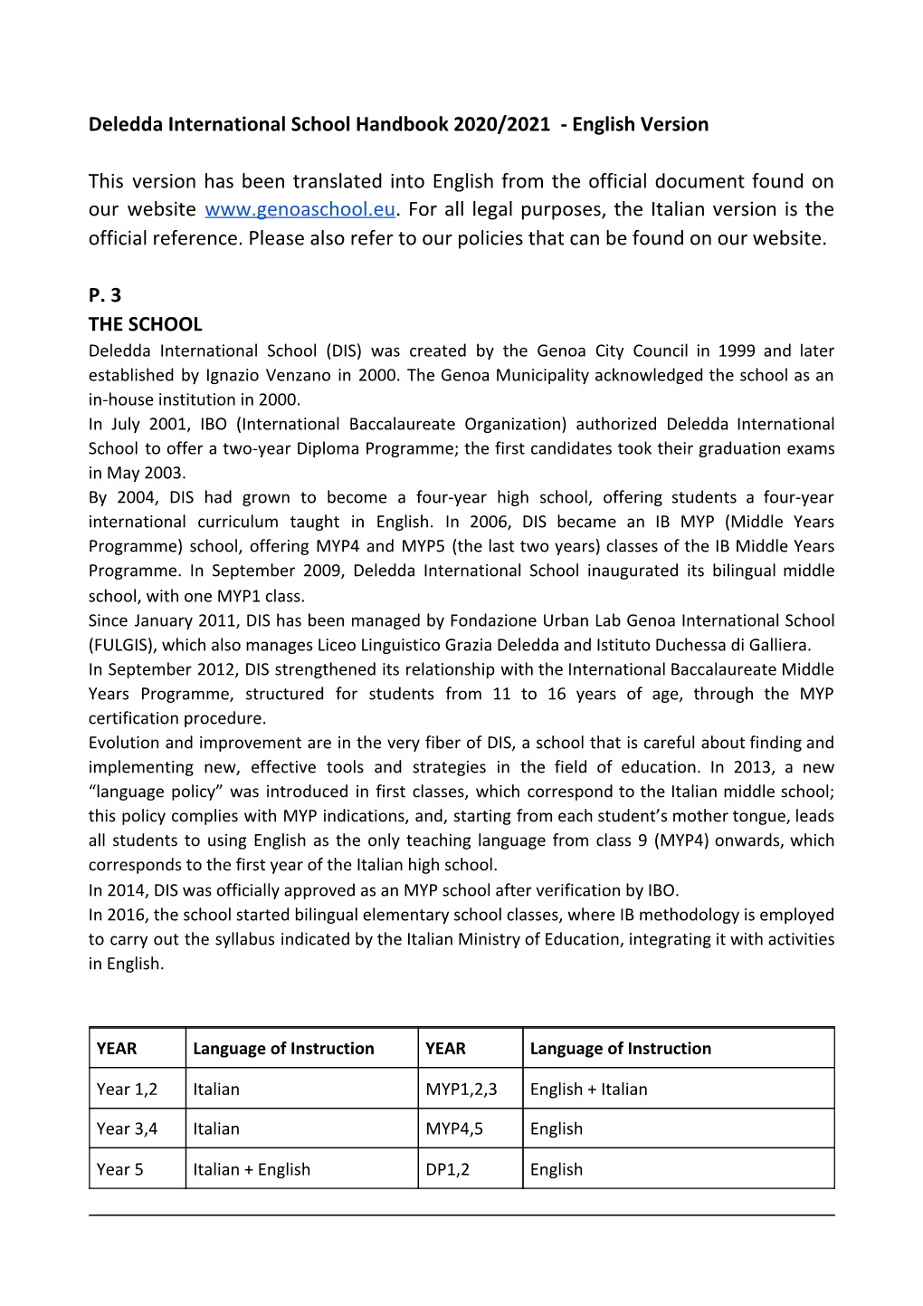 Deledda International School Handbook 2020/2021 - English Version