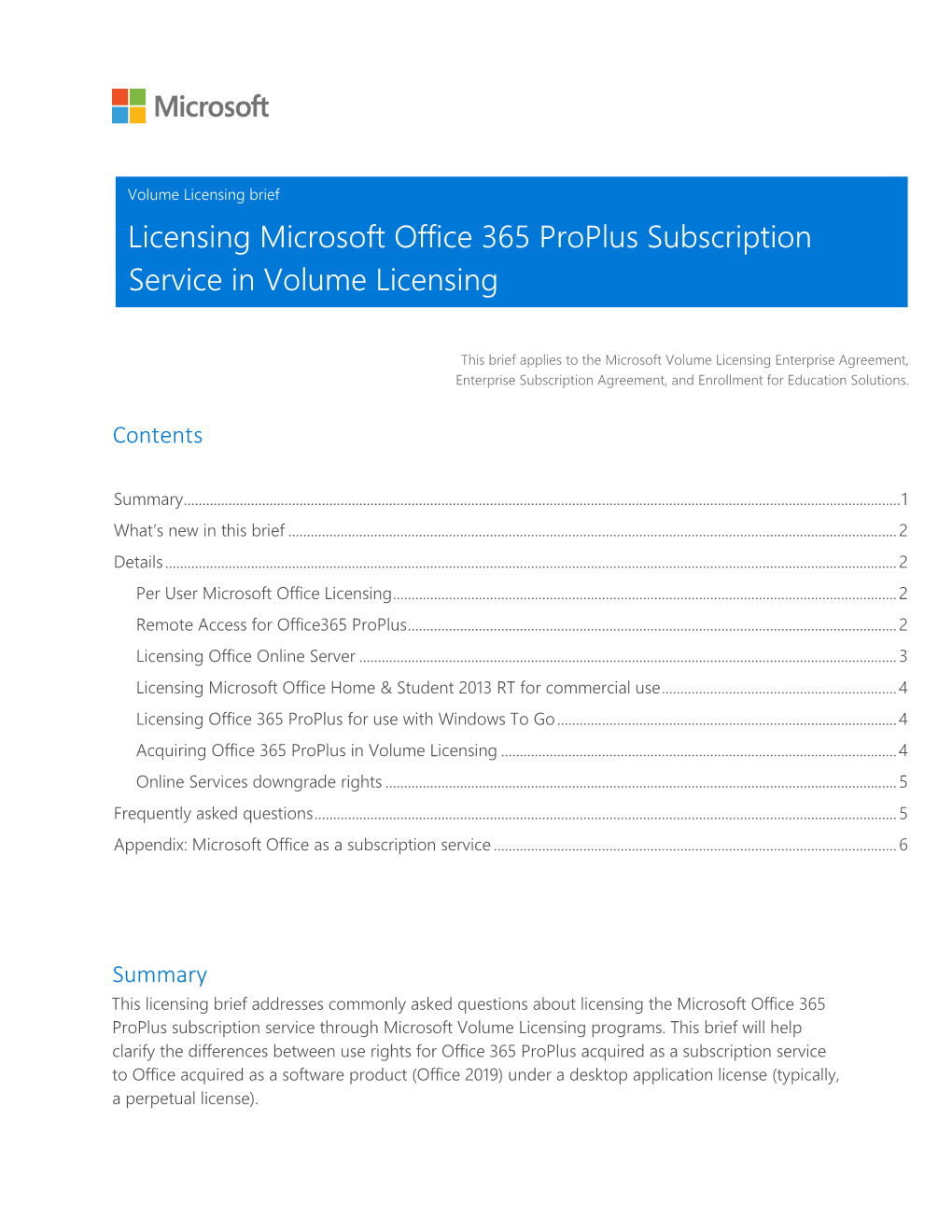 Licensing Microsoft Office 365 Proplus Subscription Service in Volume Licensing