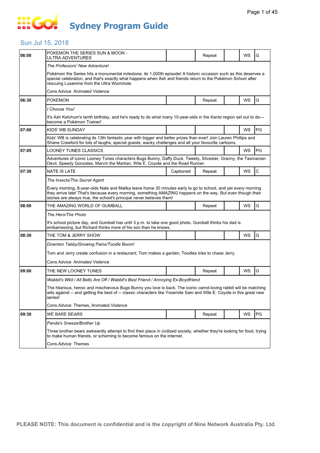 Sydney Program Guide