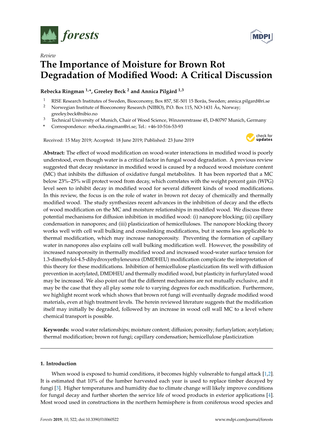 The Importance of Moisture for Brown Rot Degradation of Modified Wood