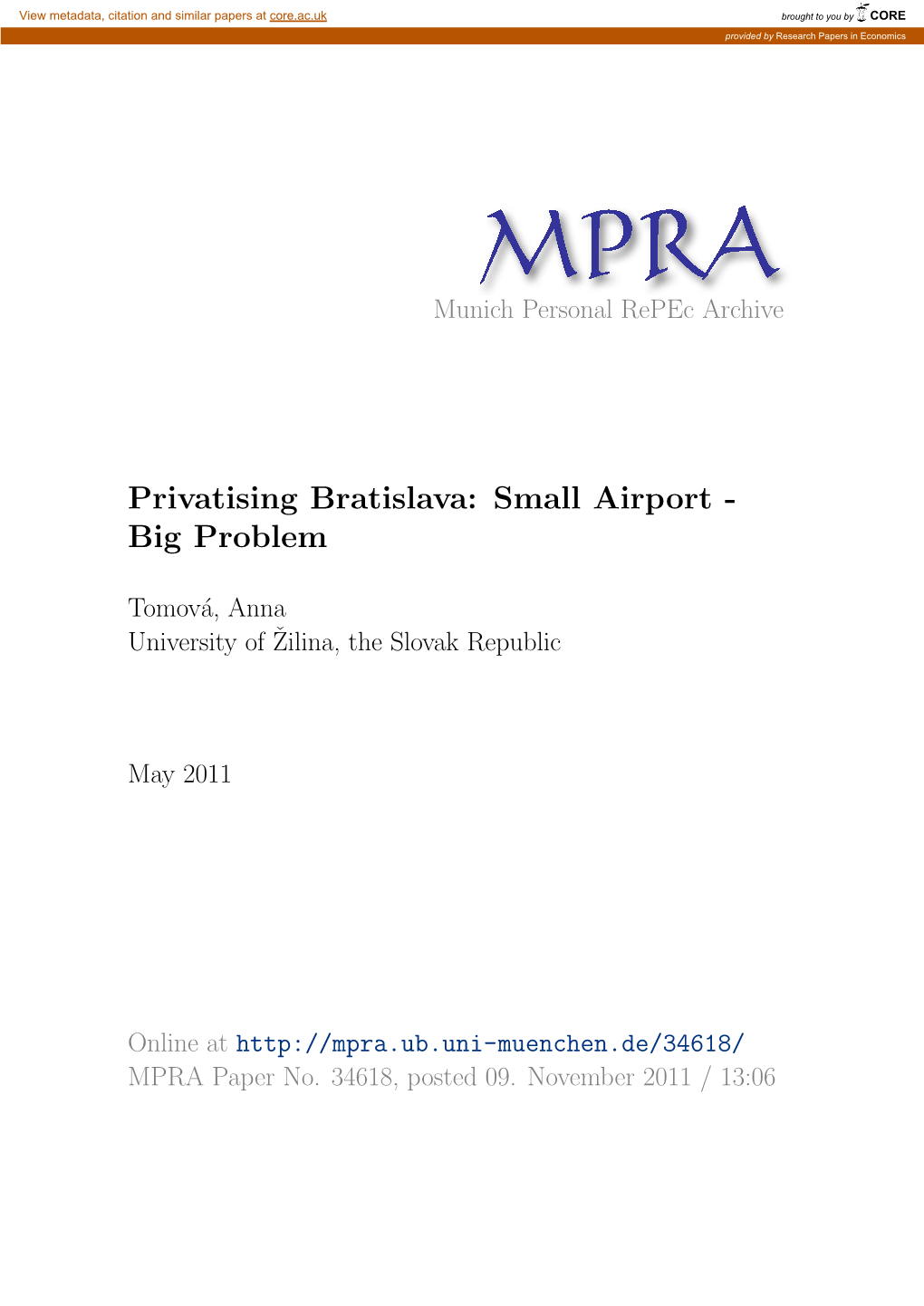 Privatising Bratislava: Small Airport - Big Problem