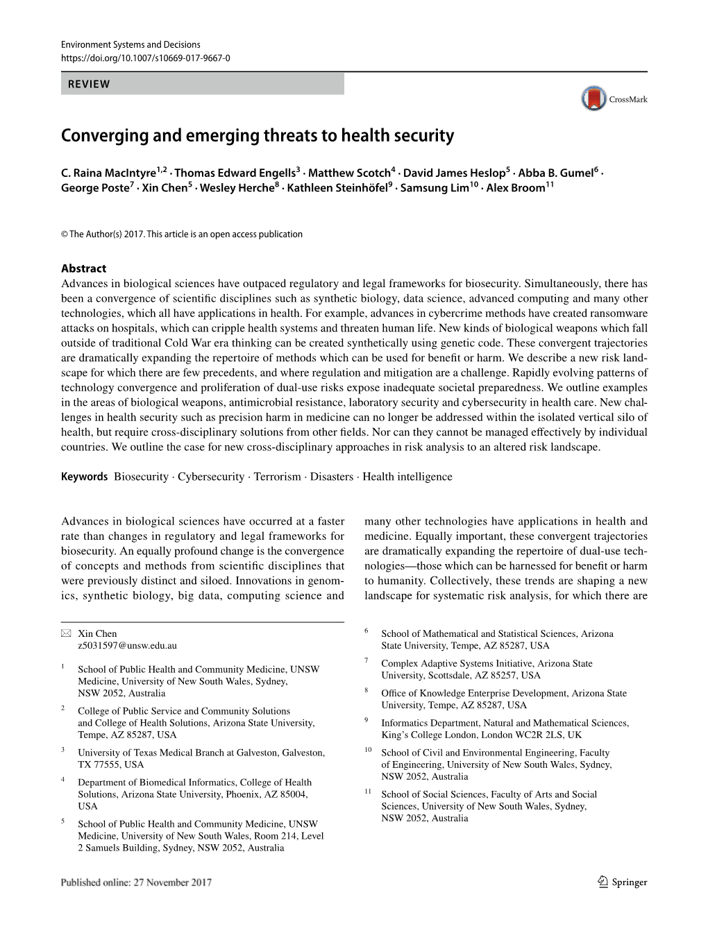 Converging and Emerging Threats to Health Security
