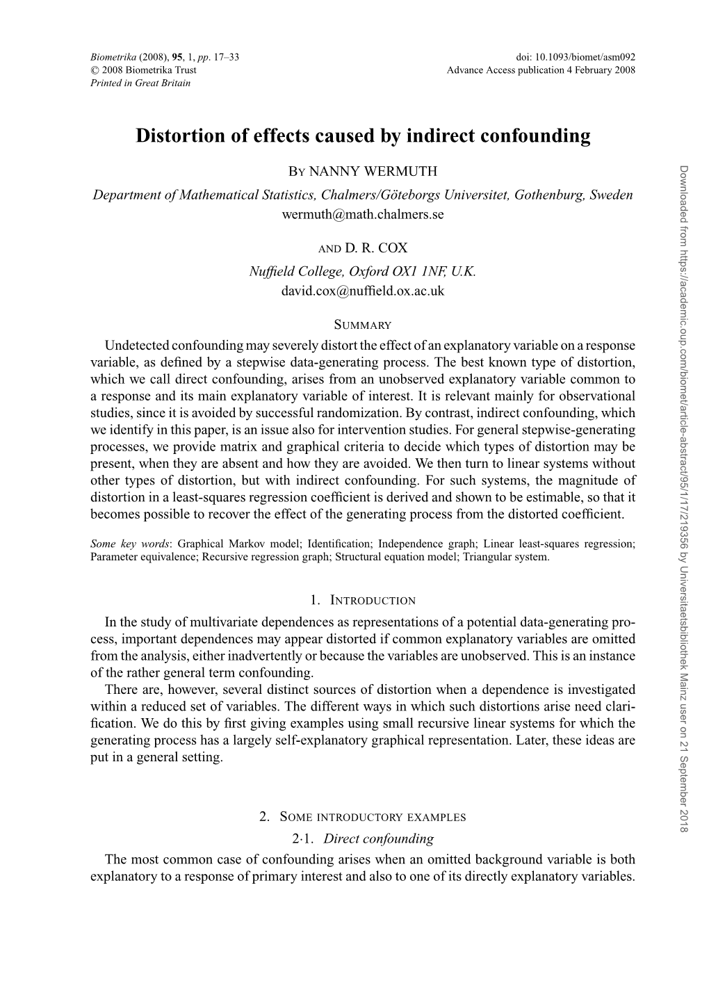 Distortion of Effects Caused by Indirect Confounding