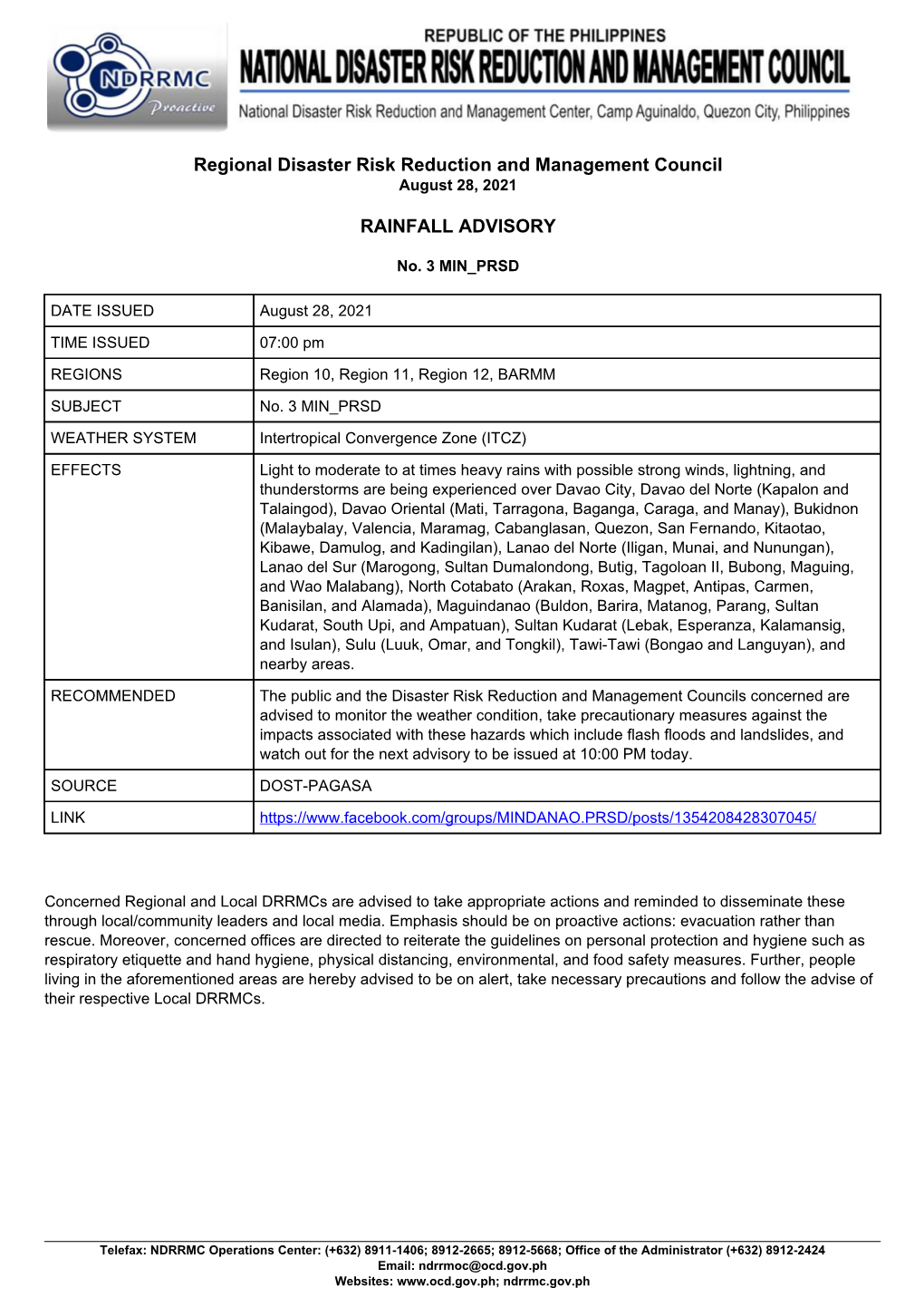 Regional Disaster Risk Reduction and Management Council RAINFALL