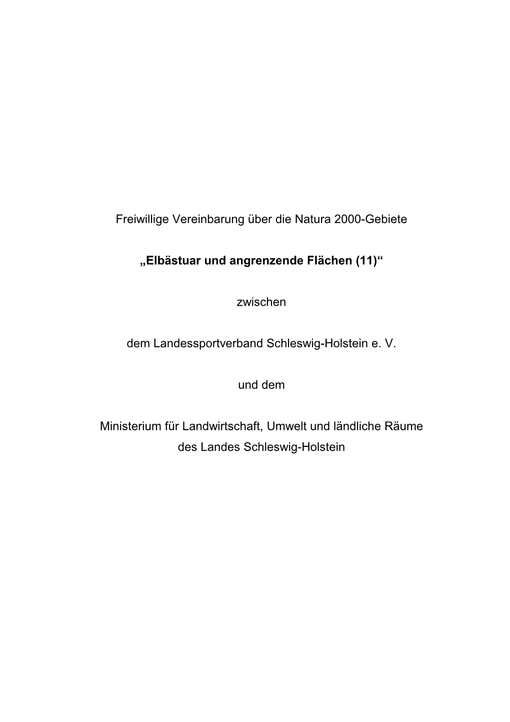 Freiwillige Vereinbarung Über Die Natura 2000-Gebiete „Elbästuar