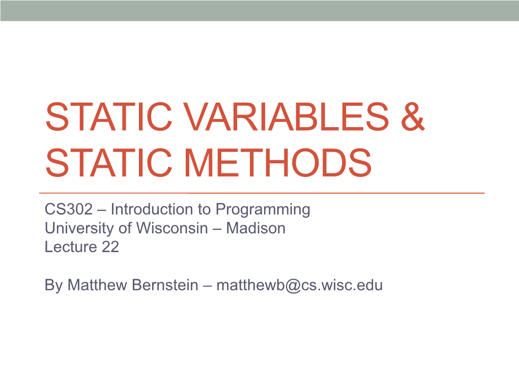 Static Variables & Static Methods