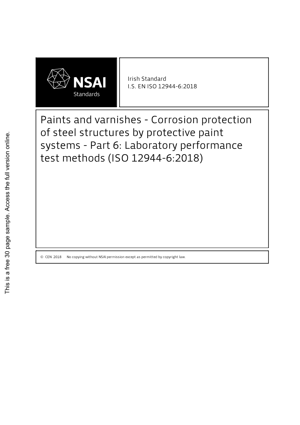 Corrosion Protection of Steel Structures by Protective Paint Systems - Part 6: Laboratory Performance Test Methods (ISO 12944-6:2018)