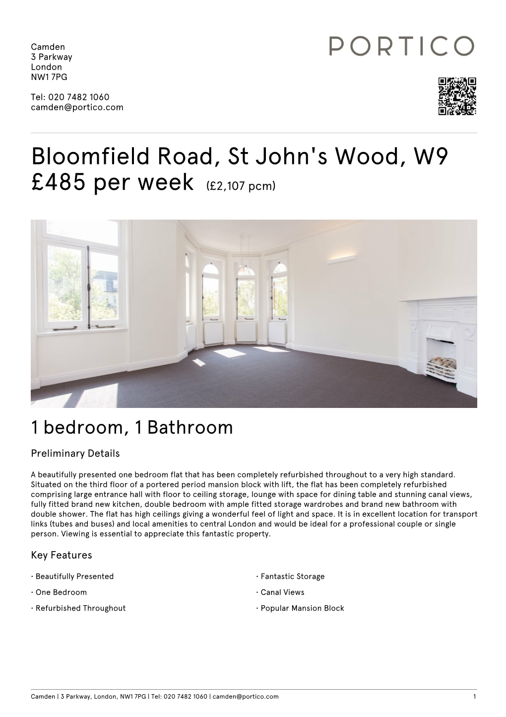 Bloomfield Road, St John's Wood, W9 £485 Per Week