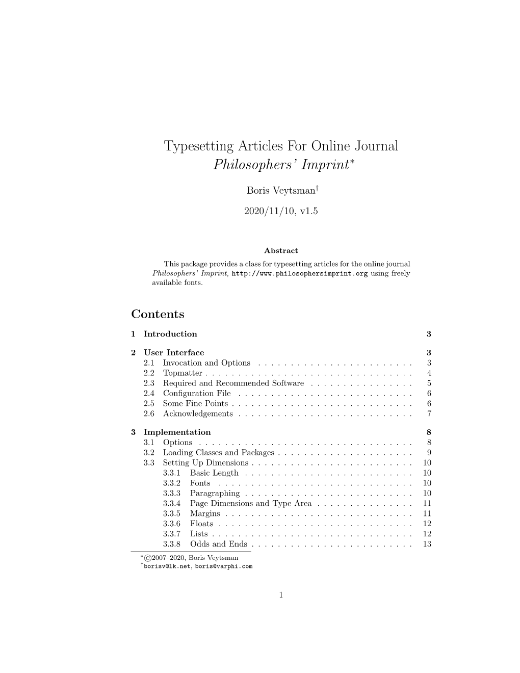 Typesetting Articles for Online Journal Philosophers' Imprint