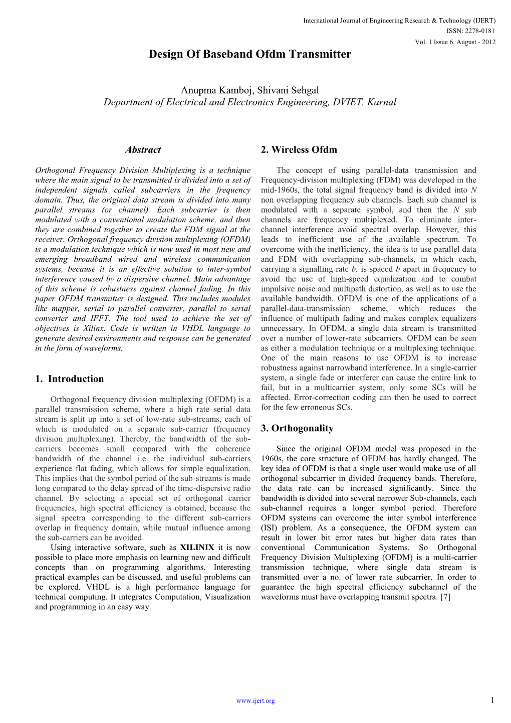 Design of Baseband Ofdm Transmitter