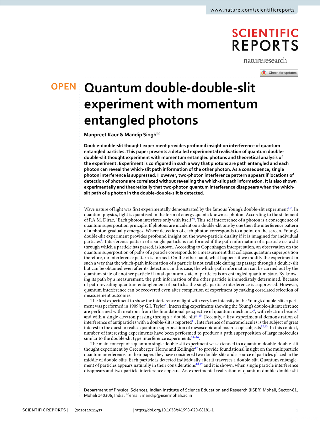 Quantum Double-Double-Slit Experiment with Momentum