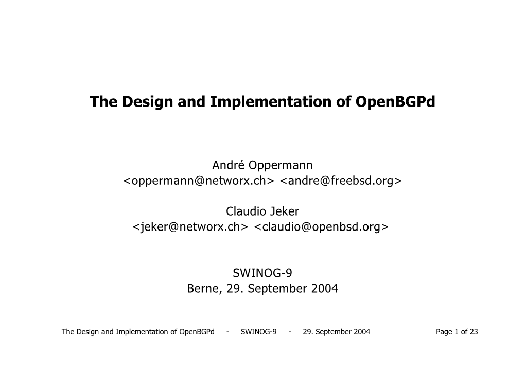 The Design and Implementation of Openbgpd