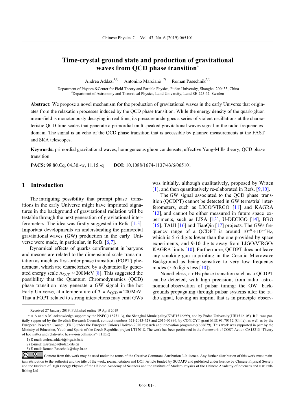 Time-Crystal Ground State and Production of Gravitational Waves from QCD Phase Transition*