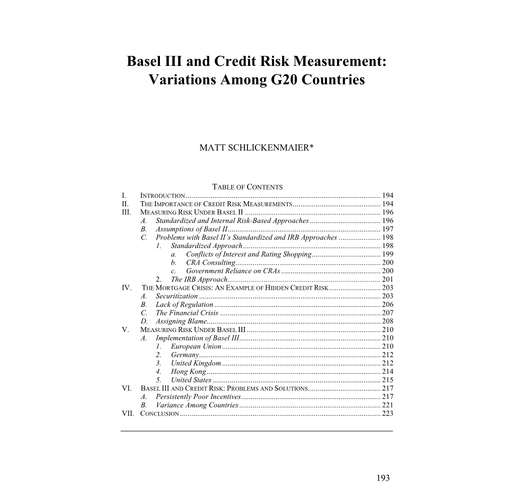 Basel III and Credit Risk Measurement: Variations Among G20 Countries