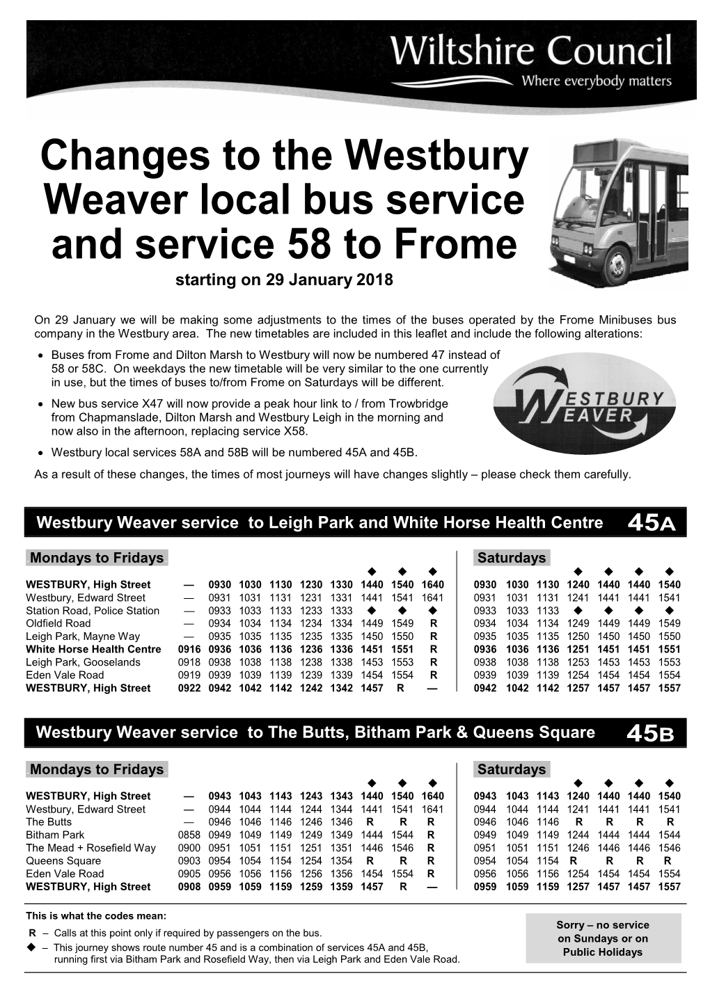 Changes to the Westbury Weaver Local Bus Service and Service 58 To