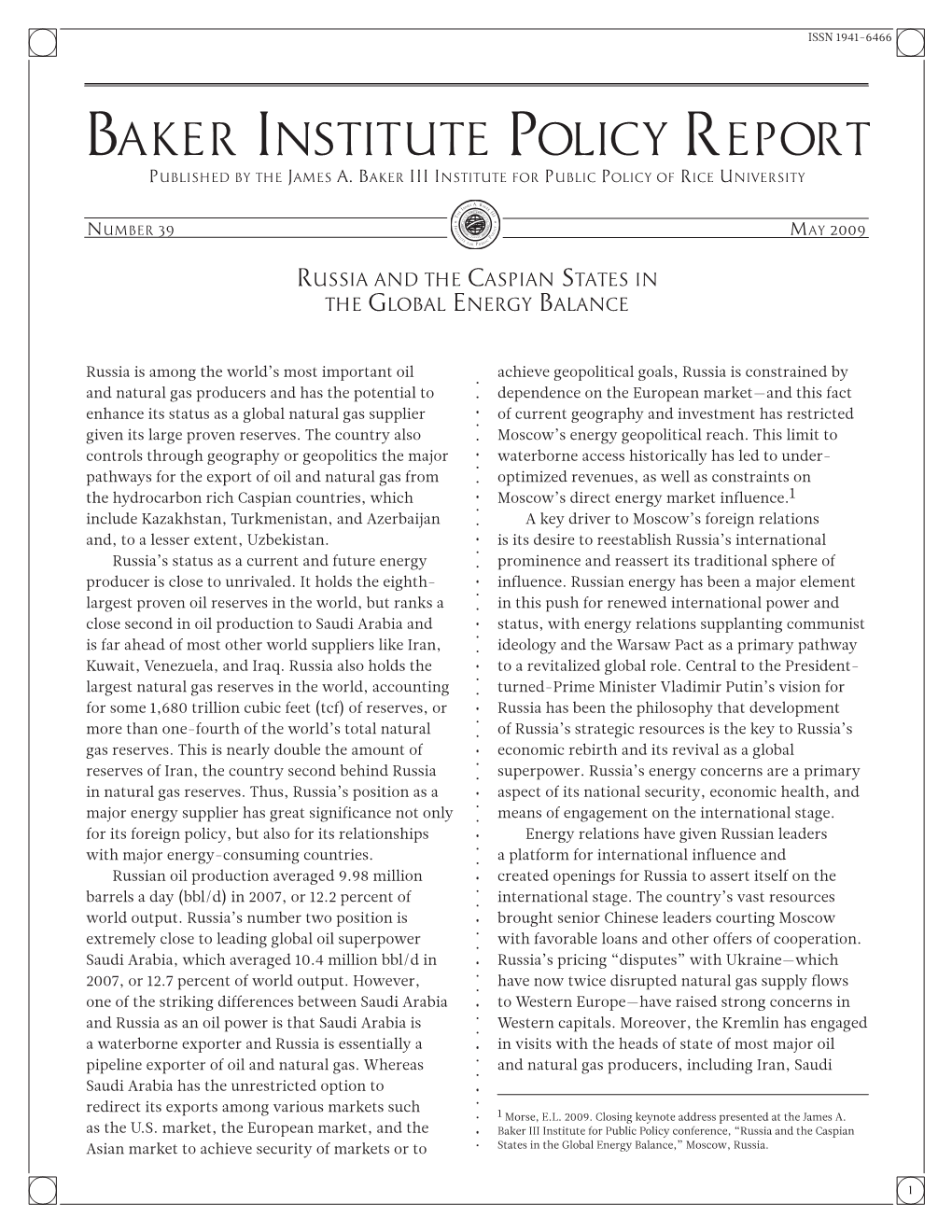 Baker Institute Policy Report