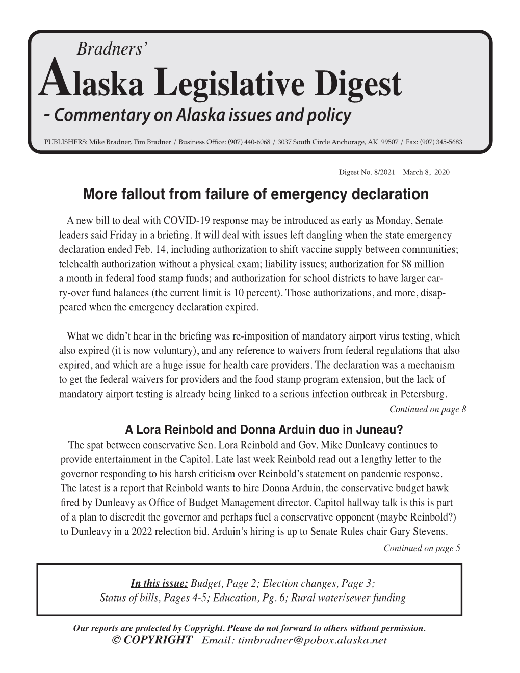 Alaska Legislative Digest No