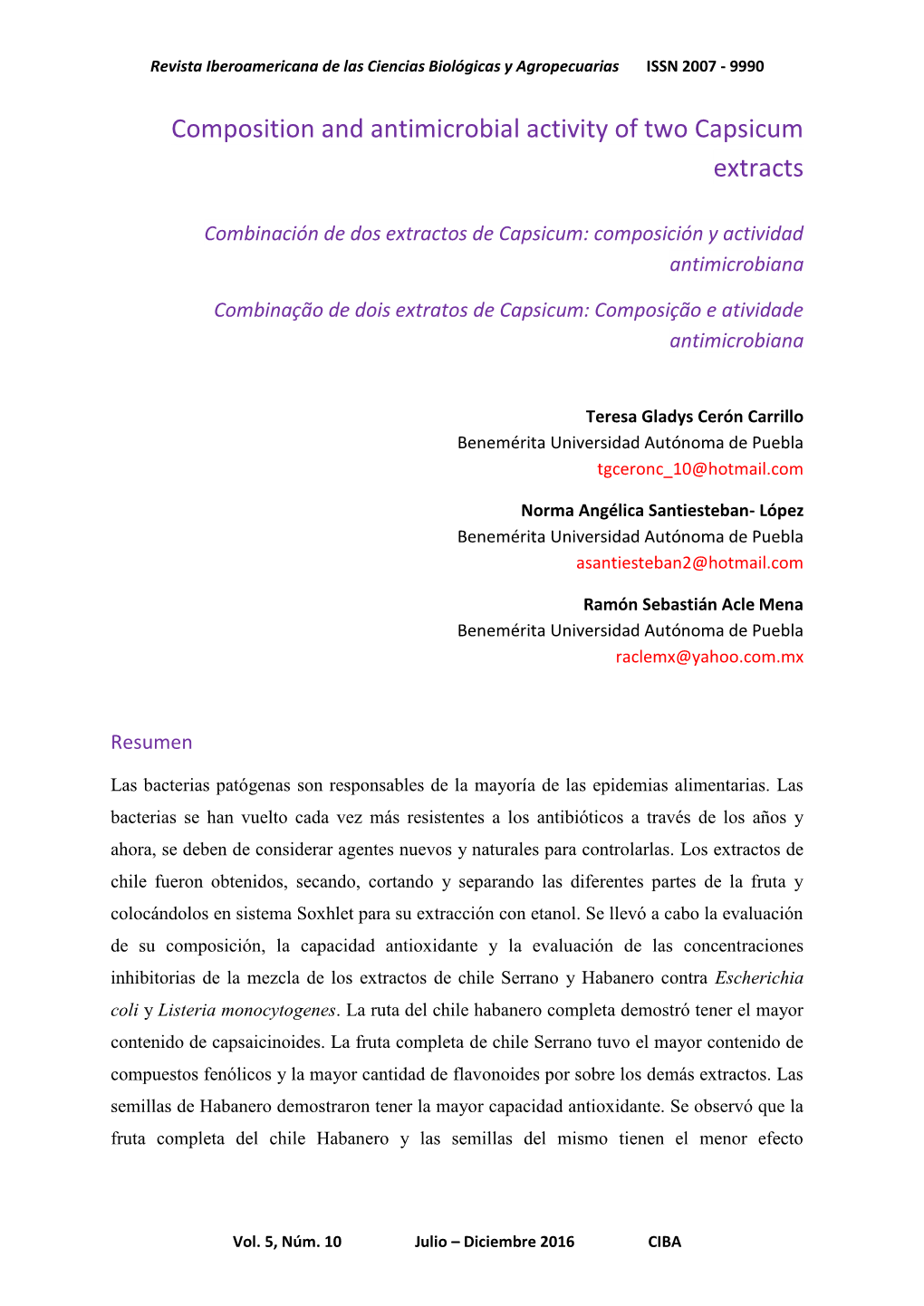 Composition and Antimicrobial Activity of Two Capsicum Extracts