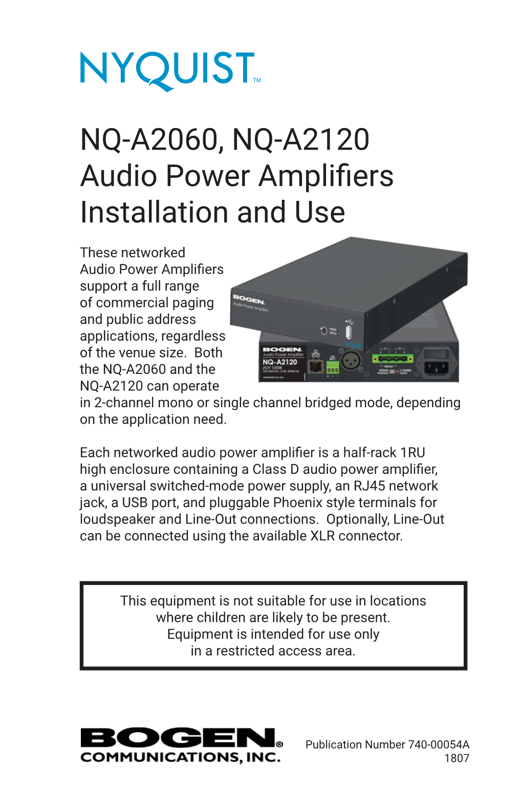 NQ-A2060, NQ-A2120 Audio Power Amplifiers Installation and Use