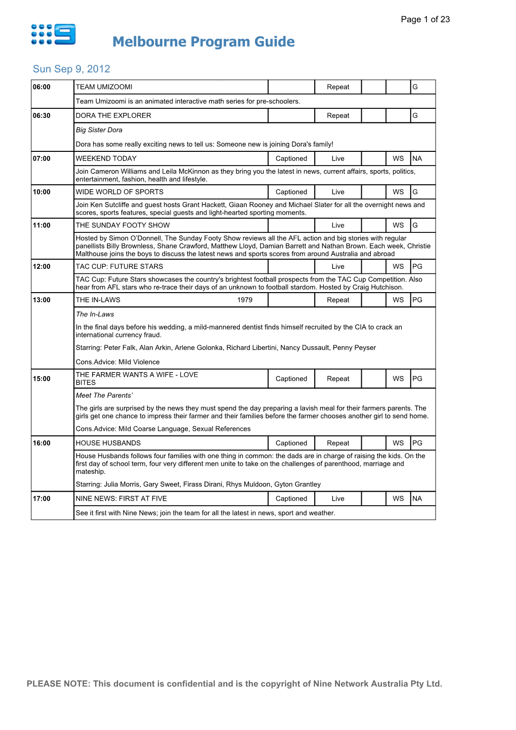 Melbourne Program Guide