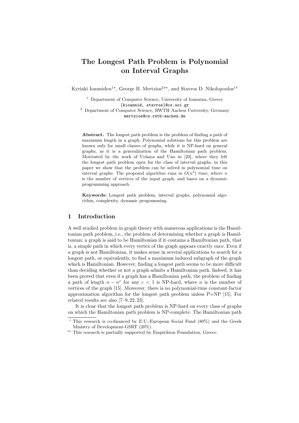 The Longest Path Problem Is Polynomial on Interval Graphs