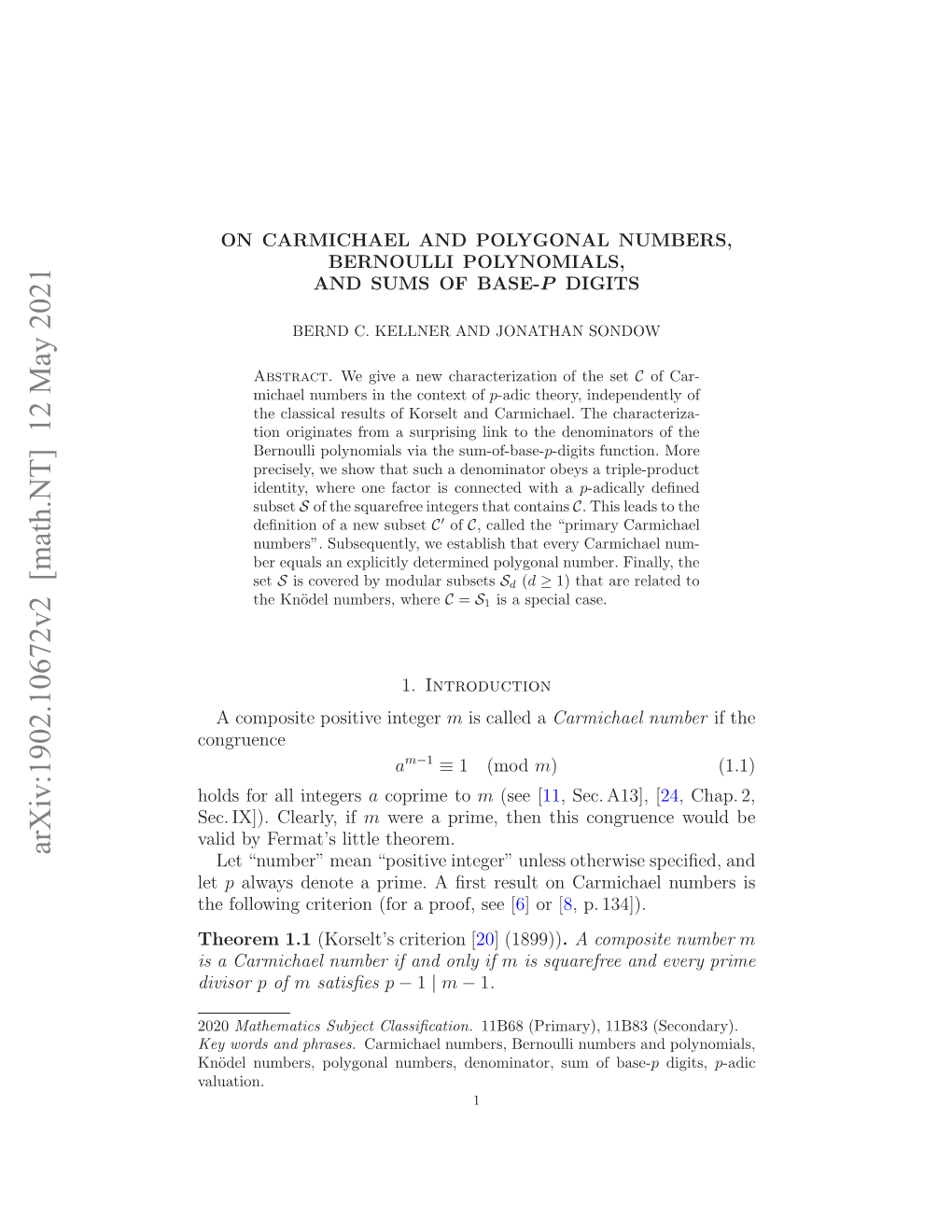 Arxiv:1902.10672V2 [Math.NT] 12 May 2021 Ai Yfra’ Itetheorem