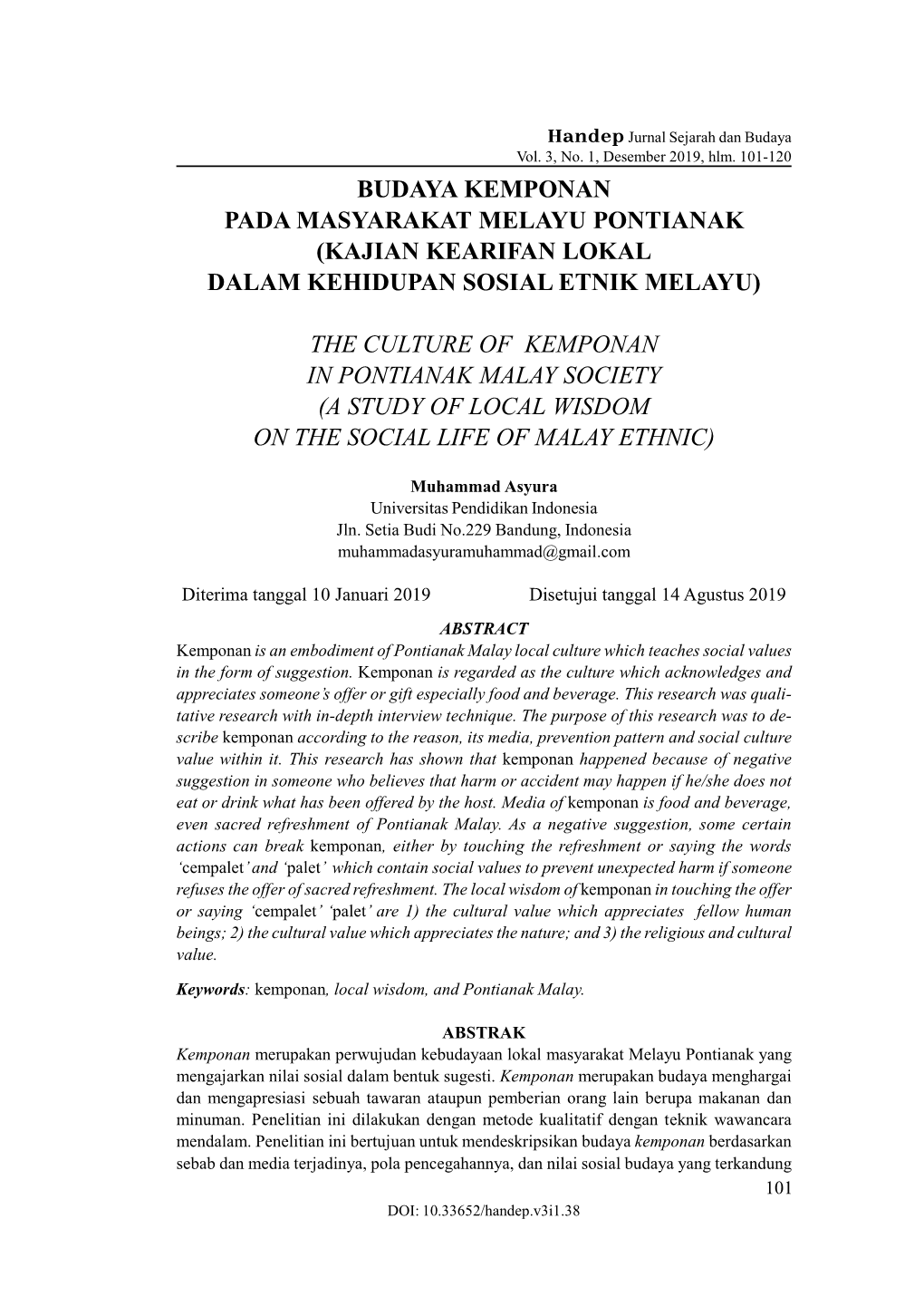 Budaya Kemponan Pada Masyarakat Melayu Pontianak (Kajian Kearifan Lokal Dalam Kehidupan Sosial Etnik Melayu)