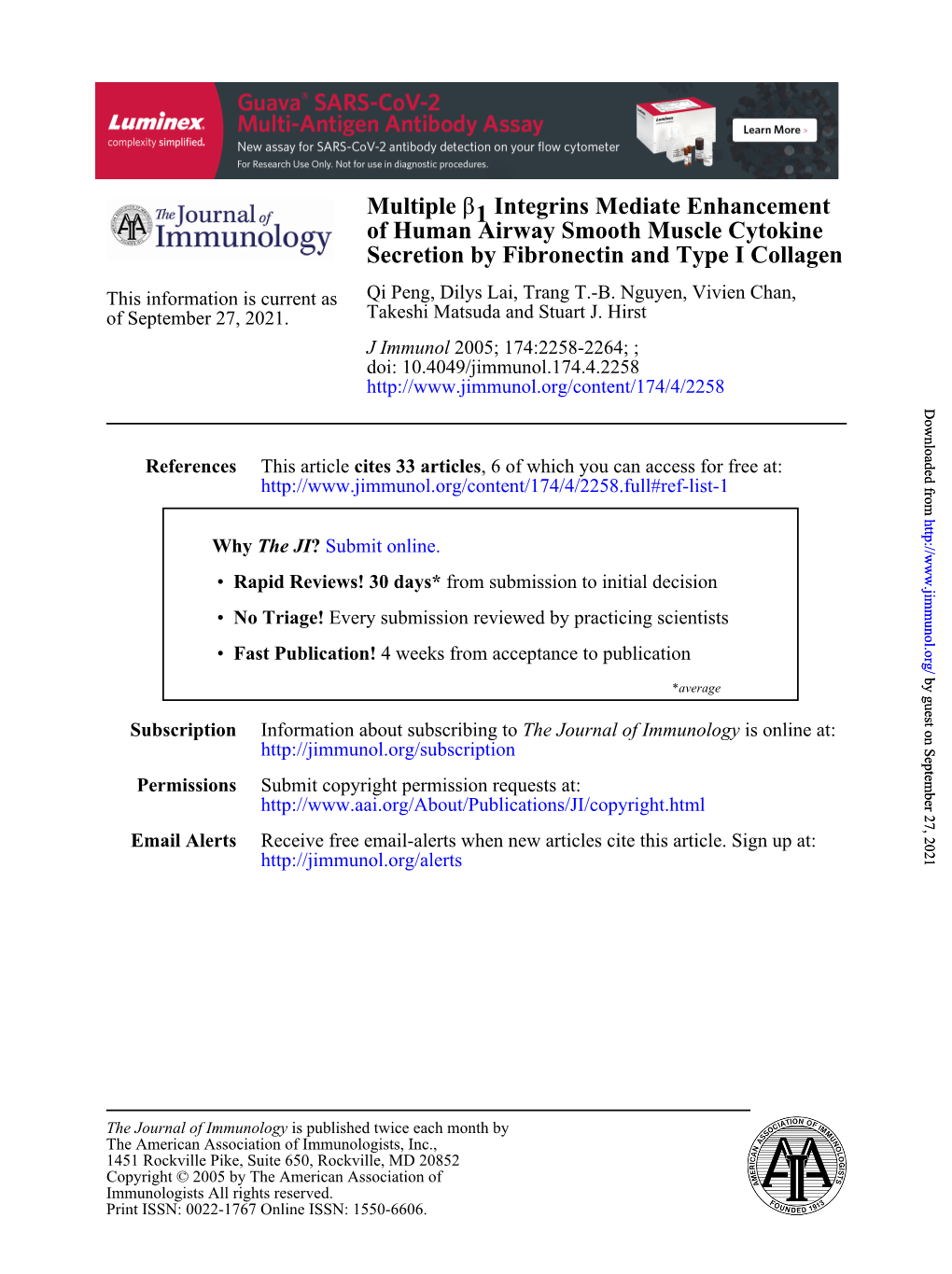 Secretion by Fibronectin and Type I Collagen of Human Airway Smooth