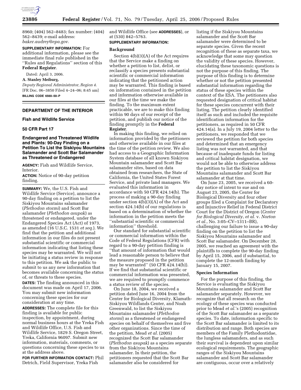 Federal Register/Vol. 71, No. 79/Tuesday, April 25, 2006