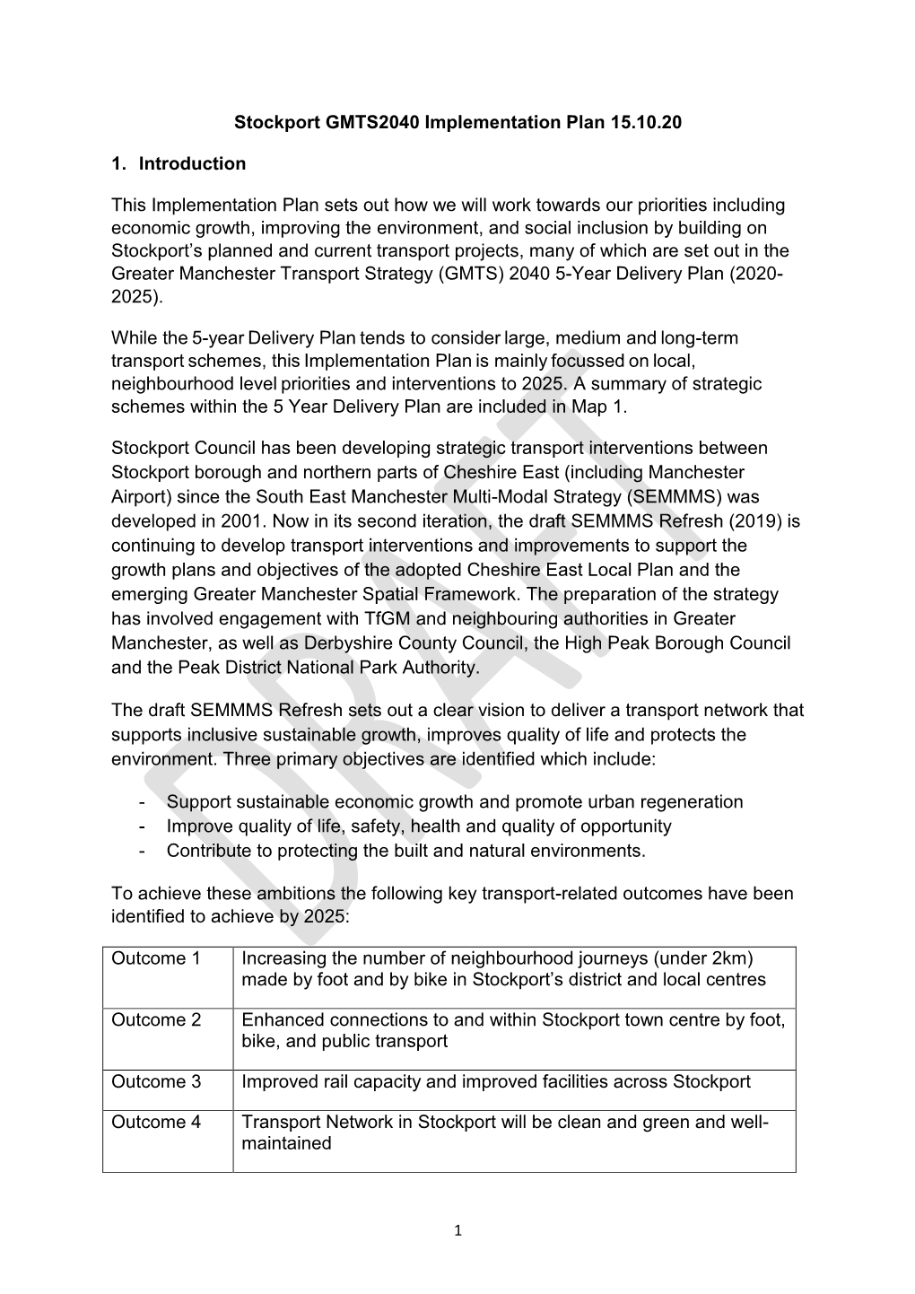 Stockport GMTS2040 Implementation Plan 15.10.20 1. Introduction This