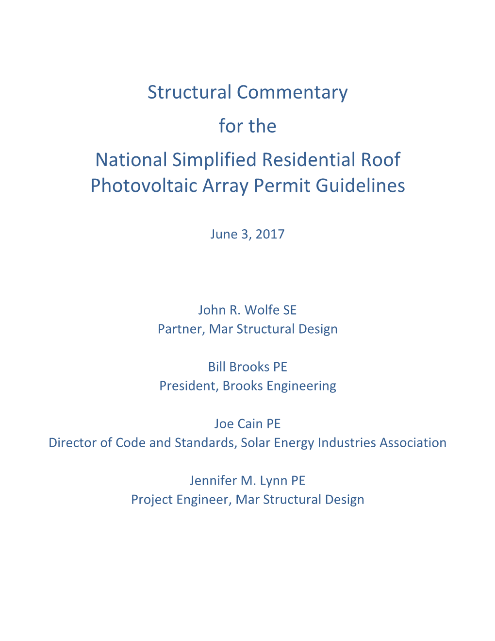 Structural Commentary for the National Simplified Residential Roof Photovoltaic Array Permit Guidelines