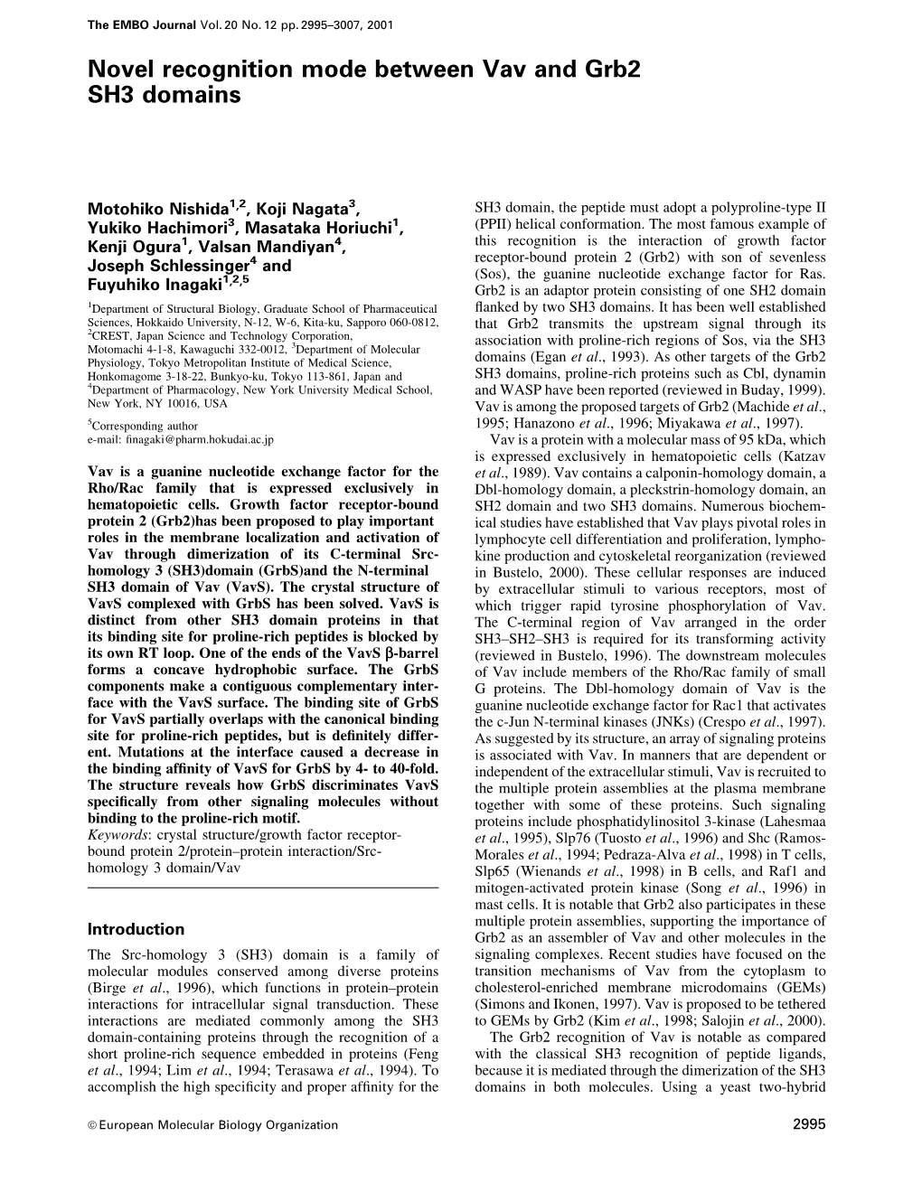 Novel Recognition Mode Between Vav and Grb2 SH3 Domains