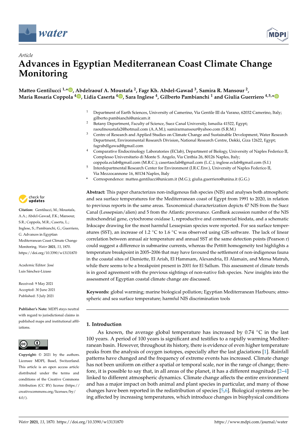 Advances in Egyptian Mediterranean Coast Climate Change Monitoring