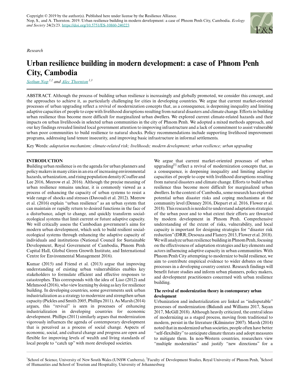 Urban Resilience Building in Modern Development: a Case of Phnom Penh City, Cambodia