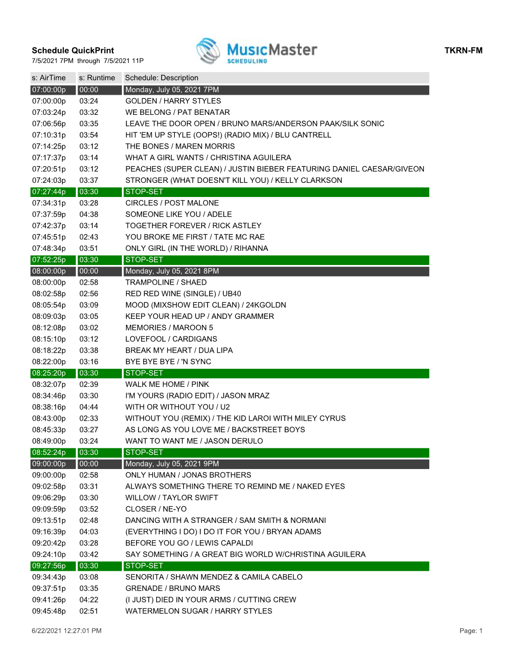 Schedule Quickprint TKRN-FM