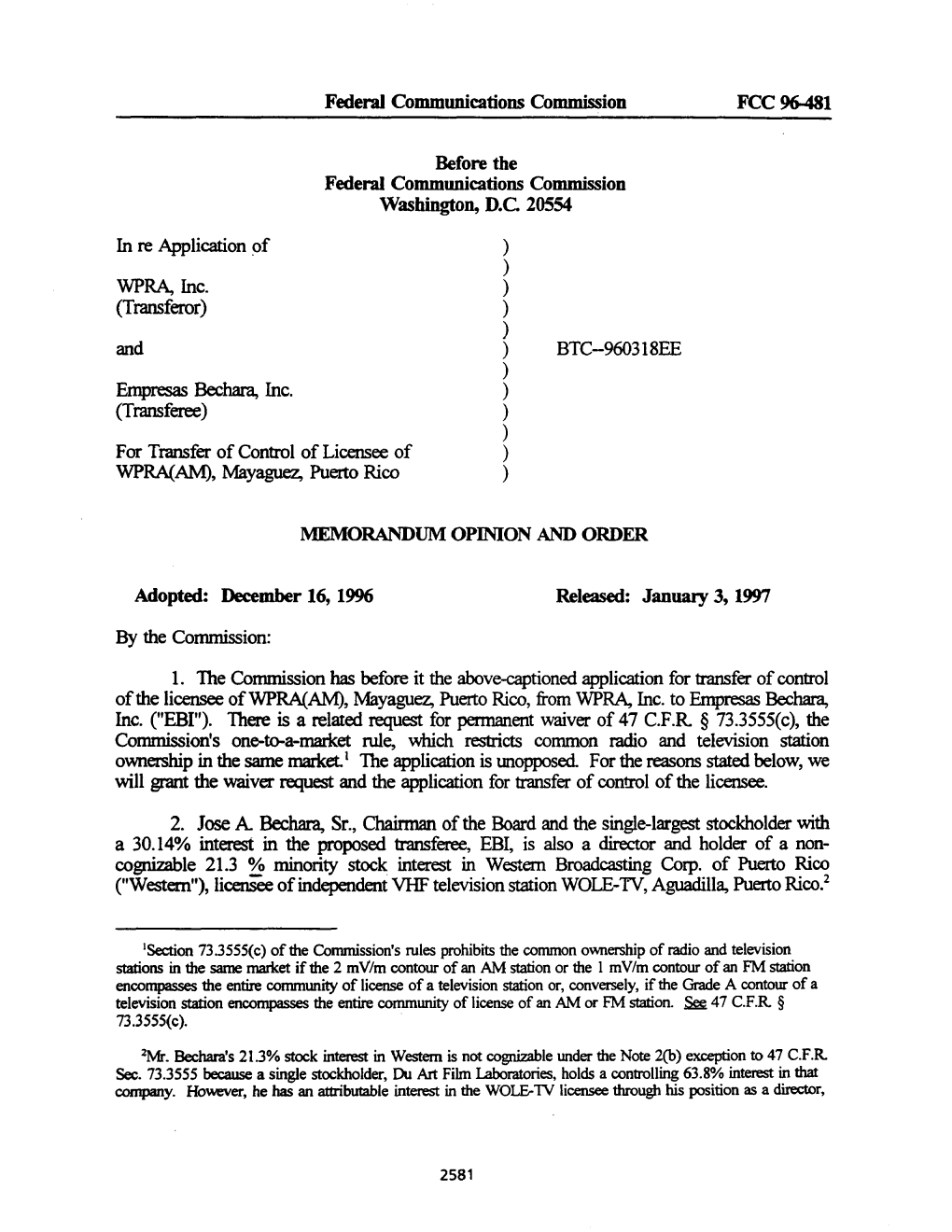 Federal Communications Commission FCC 96-481 Before the Federal