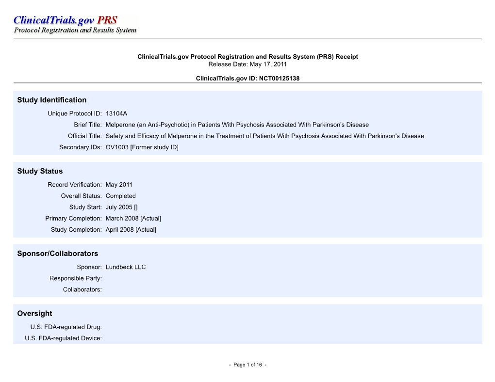 Clinicaltrials.Gov Results 13104A