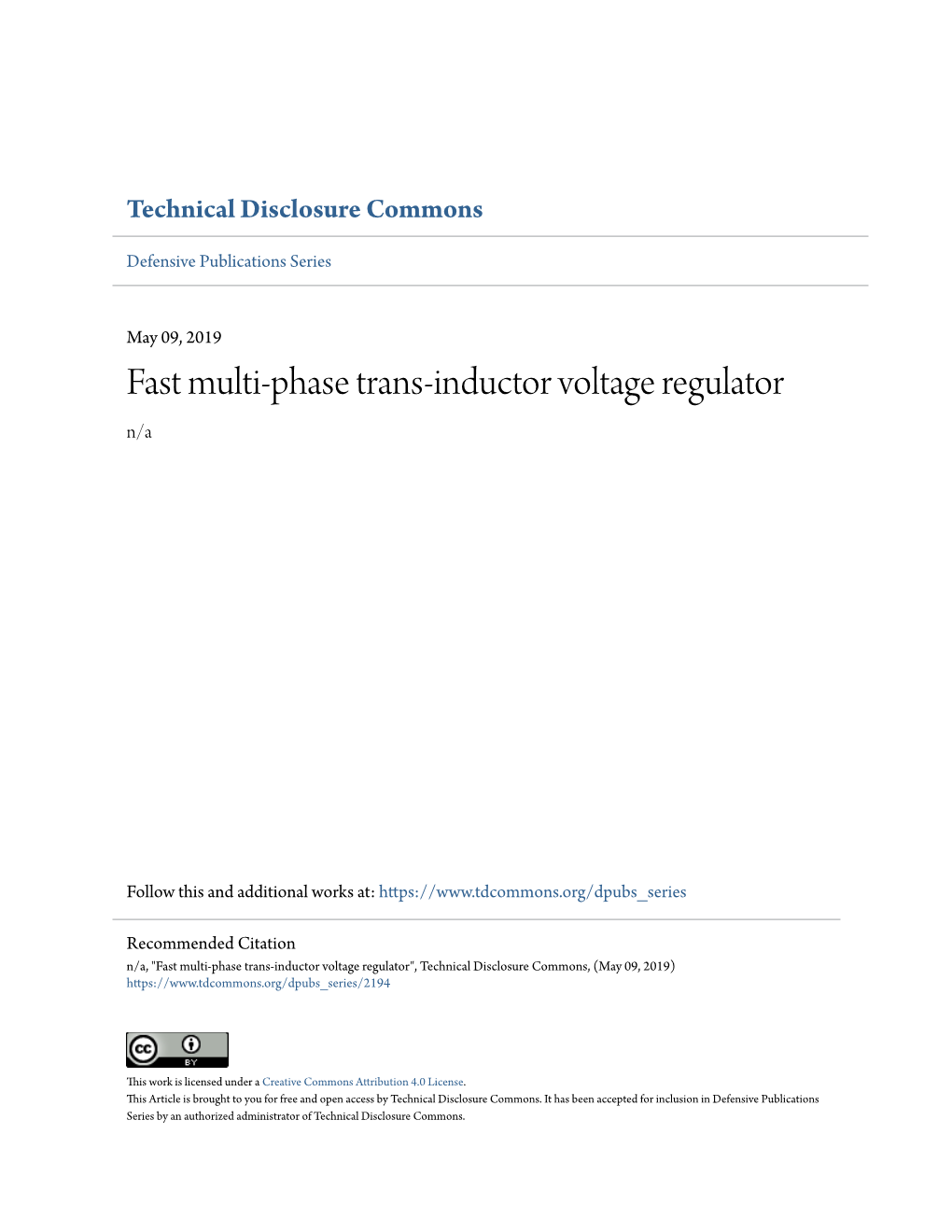 Fast Multi-Phase Trans-Inductor Voltage Regulator N/A