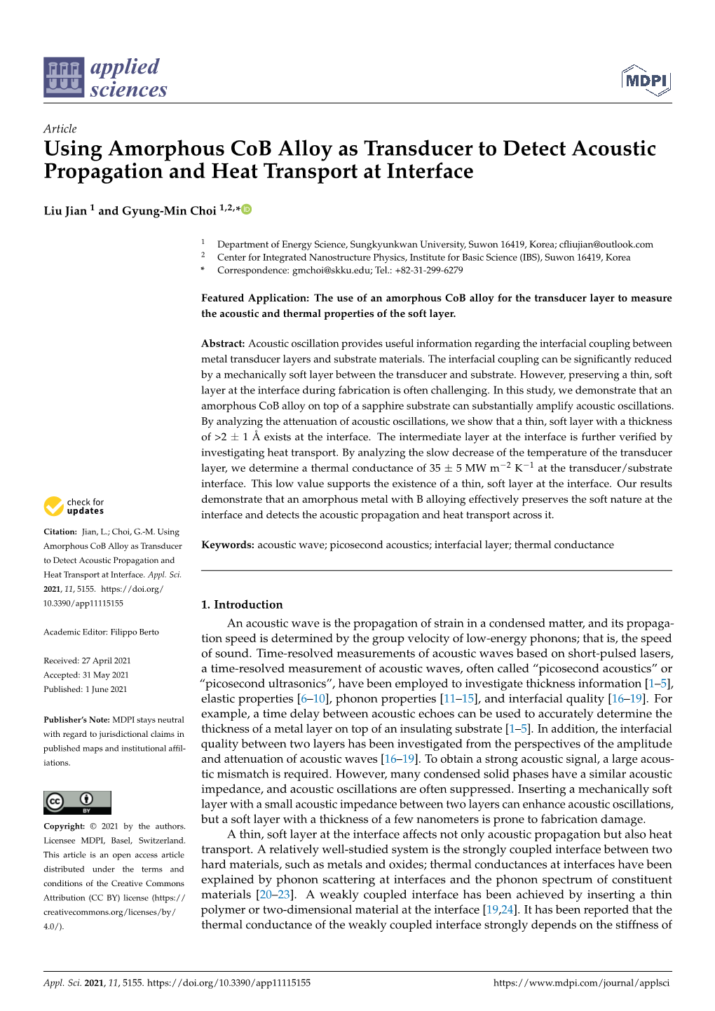 Using Amorphous Cob Alloy As Transducer to Detect Acoustic Propagation and Heat Transport at Interface