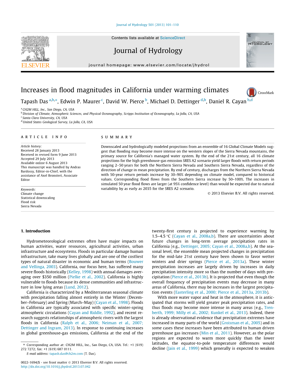 Increases in Flood Magnitudes in California Under Warming Climates