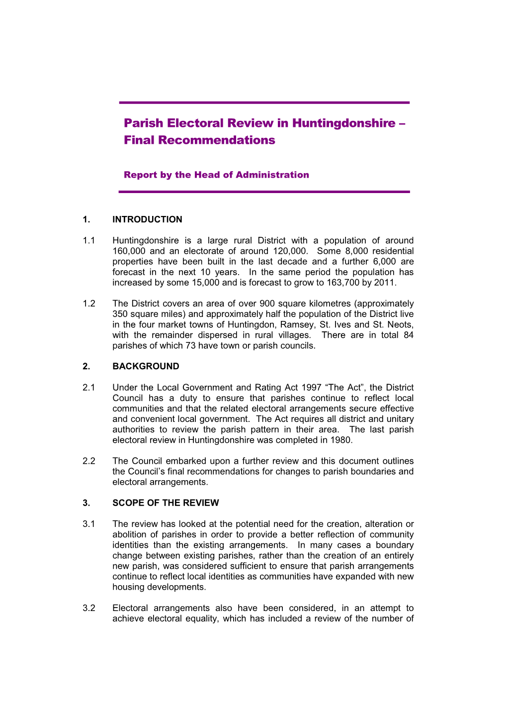 Parish Electoral Review in Huntingdonshire – Final Recommendations