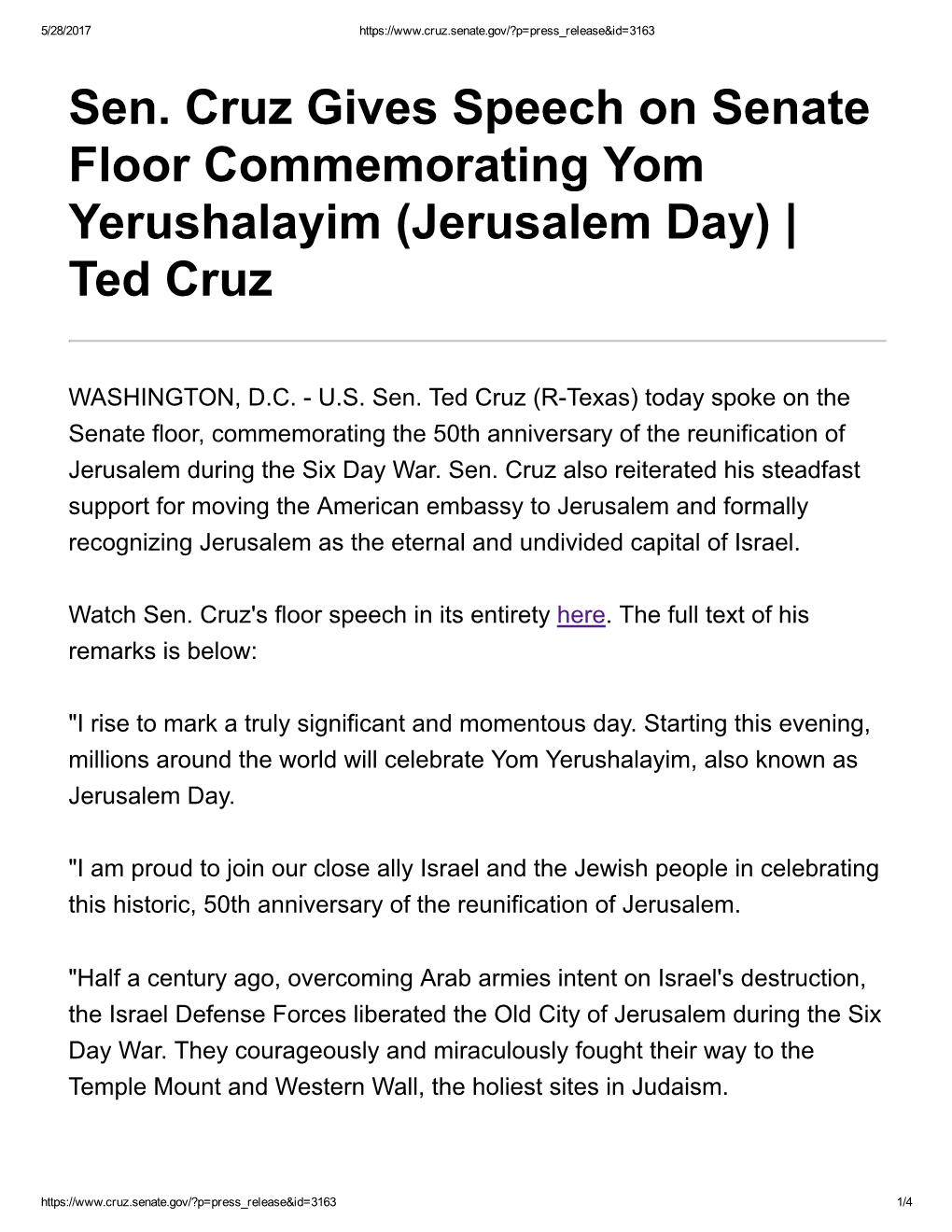 (Jerusalem Day) | Ted Cruz